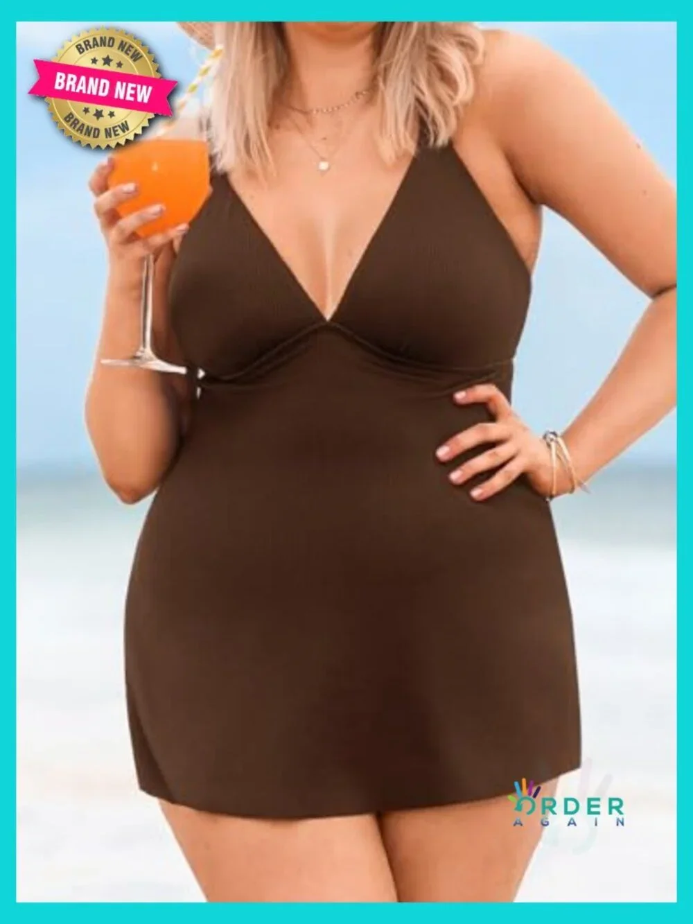 Plus Size One Piece Swimsuit V Neck Swim Dress Crisscross Back Adjustable